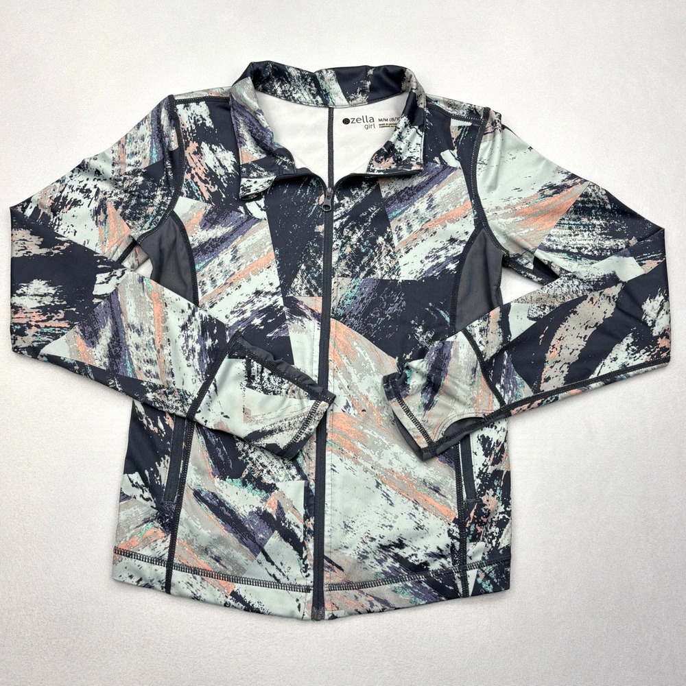 Zella Girl Jacket Girls Medium 8/10 Full Zip Active Track Abstract Printed UPF50